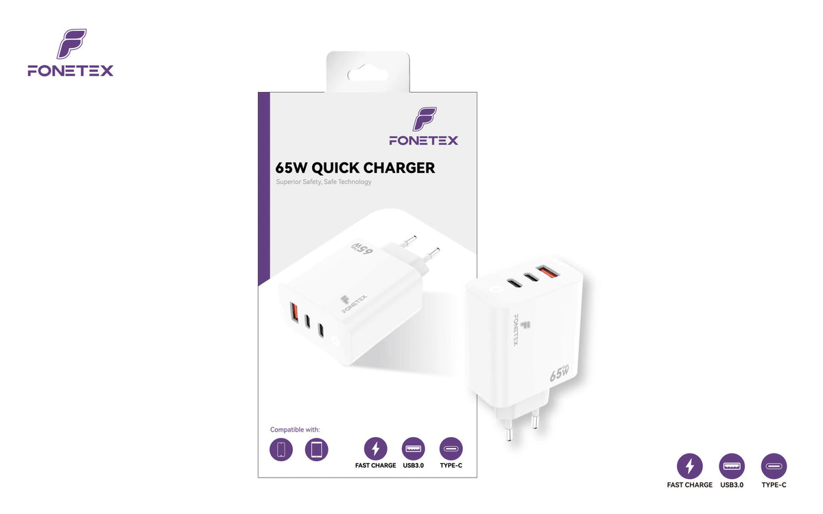 FoneTex 65W GaN Multi Port Adapter White – FT-C227
