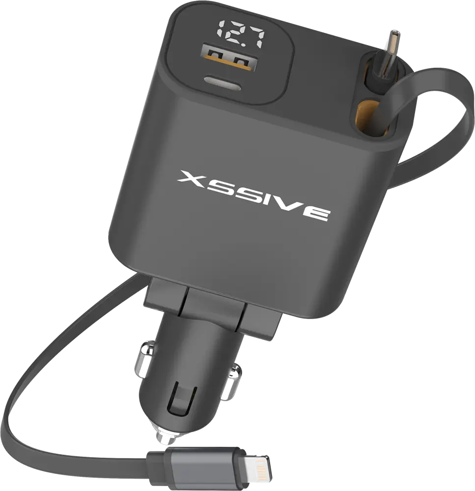 Xssive PD 45W Fast Car Charger with Retractable Cable XSS-CC47 - Zwart