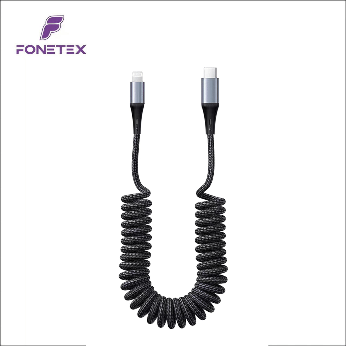 FoneTex Uitrekbaar Geweven Oplaakabel & Datakabel USB-C naar 8-pin 60W FT-C23