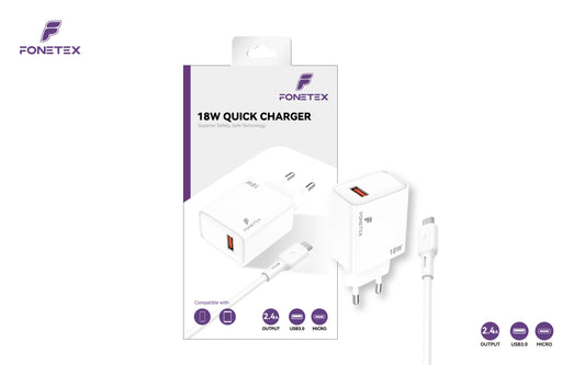 FoneTex 18W Quick Charger With USB To Micro Cable – FT-C219
