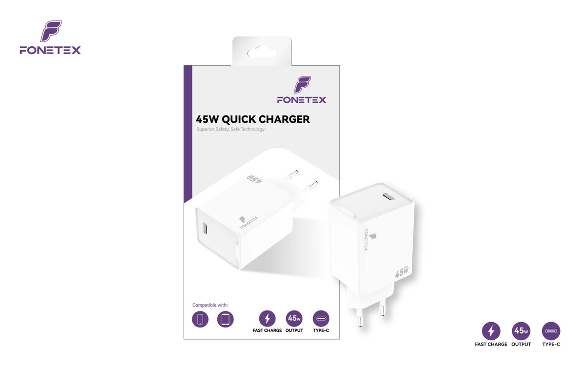 FoneTex 45W GaN USB-C Adapter White – FT-C225