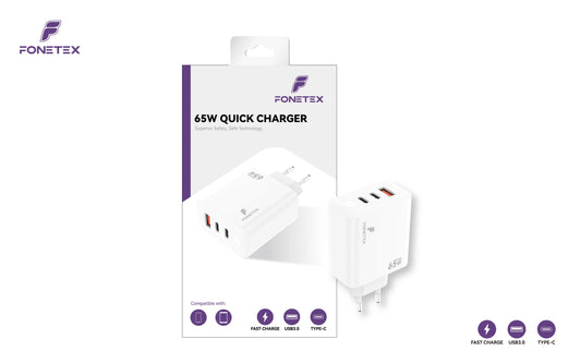 FoneTex 65W GaN Multi Port Adapter White – FT-C227