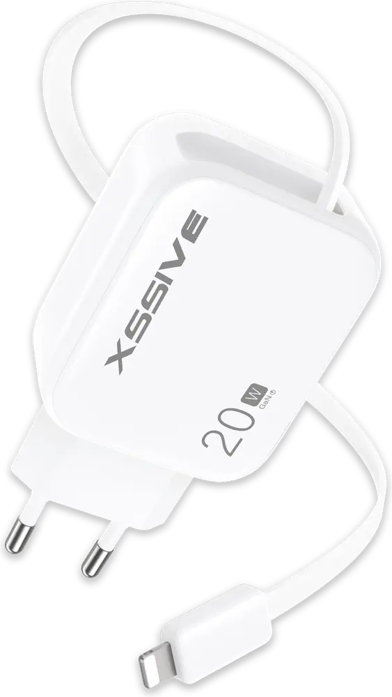 Xssive 20W PD GAN Fast Charger with Retractable 8-Pin Cable XSS-AC78L
