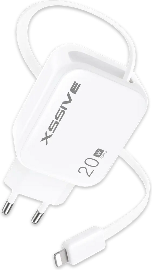 Xssive 20W PD GAN Fast Charger with Retractable 8-Pin Cable XSS-AC78L