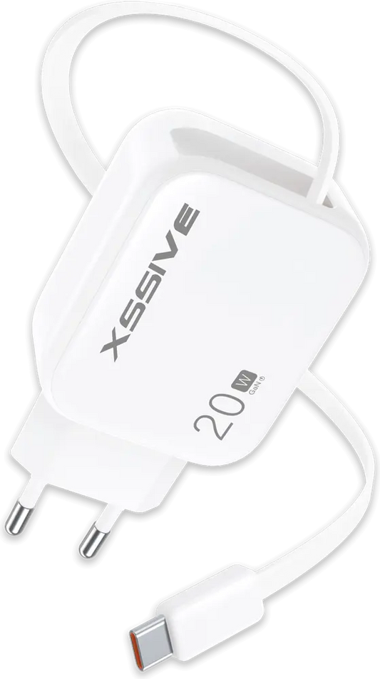 Xssive 20W PD GAN Fast Charger with Retractable USB-C Cable XSS-AC78C