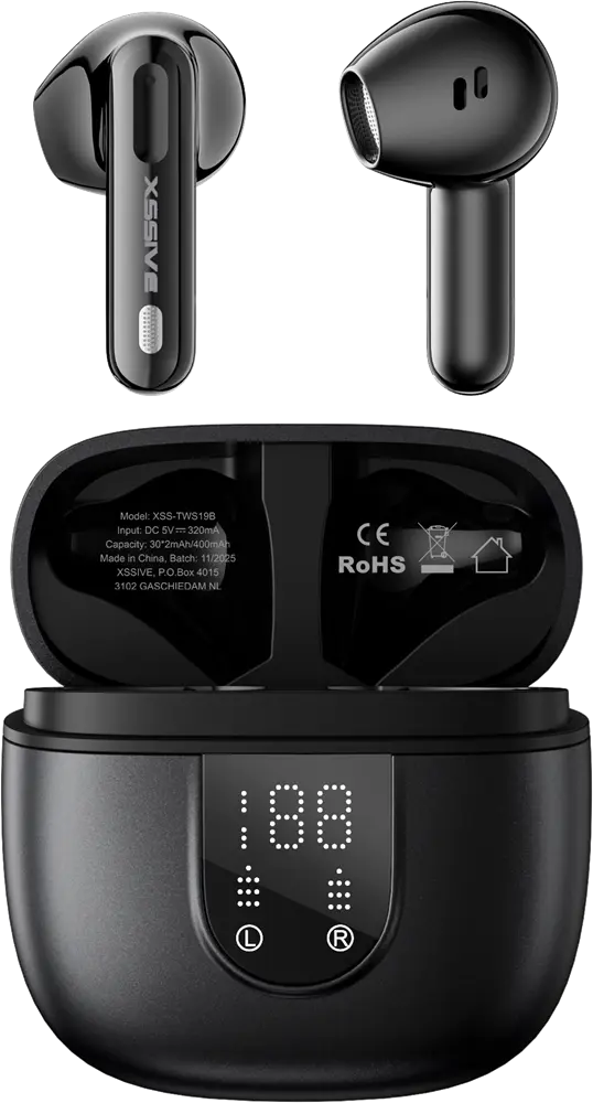 Xssive Wireless Earbuds with ENC+Display XSS-TWS19B - Zwart